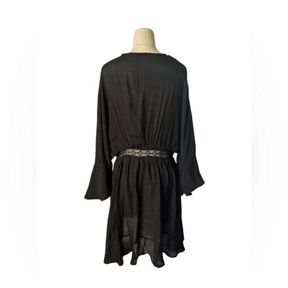 Love Tree Black Lace Trim Open-Front Kimono Cardigan | Boho Flowy Lightweight - Picture 6 of 8